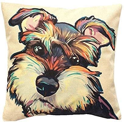 Moyun “Cute Pet” Dogs Pattern Cotton Linen Home Decor Throw Pillow Case Cushion Cover (Schnauzer ...