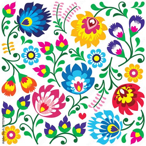 Floral Polish folk art pattern in square - Wycinanki Stock Vector | Adobe Stock