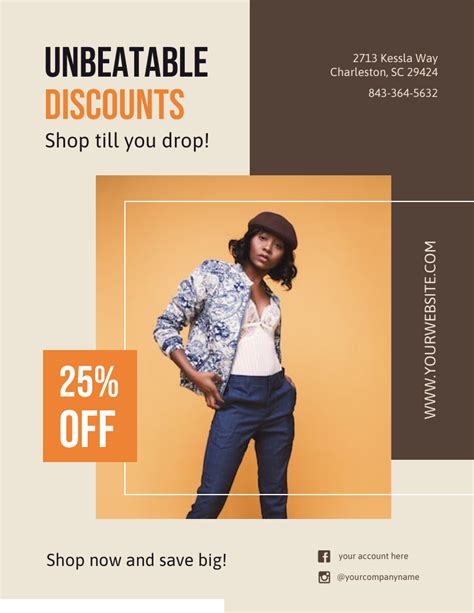 Brown and Orange Fashion Discount Advertising Poster - Venngage