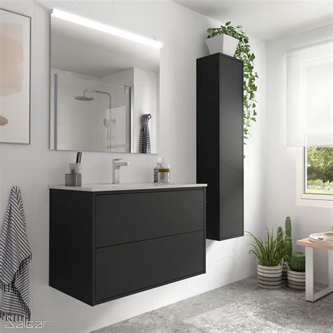 Bathroom Furniture Set Optimus 800 Matt Black Basin Mirror Light