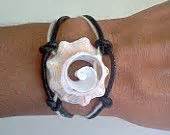 Conch Shell Black Leather Bracelet - Sun and Sea - Surf girl, exotic ...