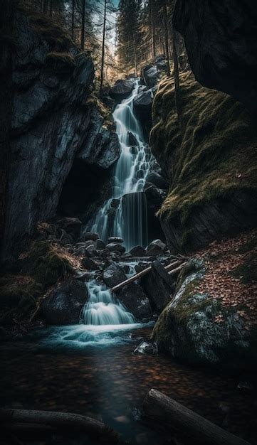 Premium AI Image | A waterfall in the dark