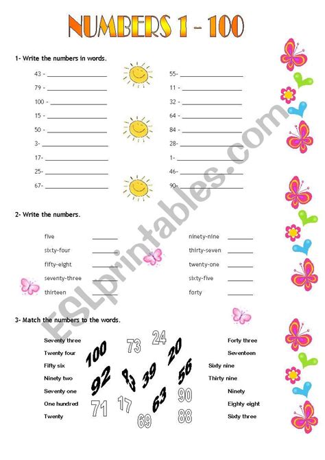 Numbers 1 - 100 - ESL worksheet by Romhy | Numbers 1 100, Number words ...