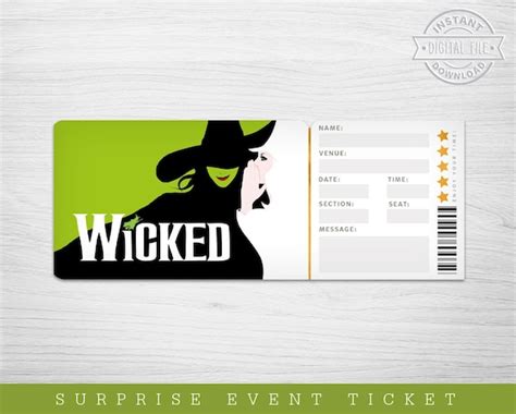 Printable Wicked Broadway Surprise Ticket Wicked Musical - Etsy