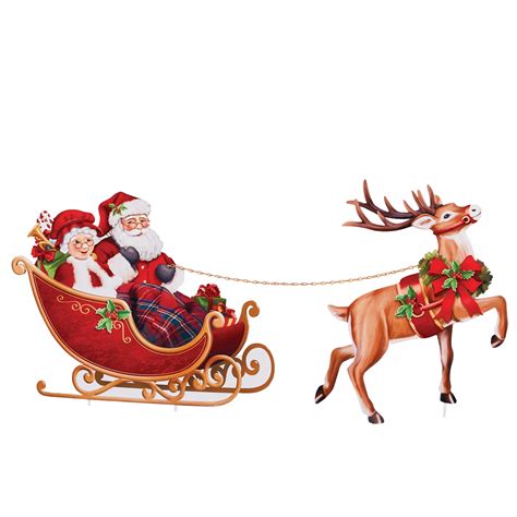 Santa Sleigh and Reindeer Metal Yard Stake Set - Outdoor Holiday Decorative Accent - Walmart.com ...