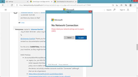 Microsoft Edge shows No Network Connection when attempting to Sign in ...