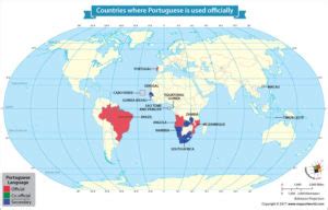 World Map Showing Countries where Portuguese is used officially - Our World