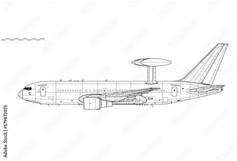 Boeing E-767 AWACS. Vector drawing of Airborne Warning and Control ...