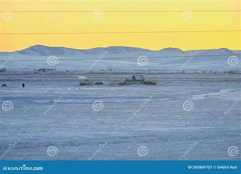 Mongolian Steppe in Winter during Sunset. Stock Image - Image of ...