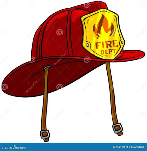 Cartoon Red Firefighter Helmet With Golden Badge Vector Illustration ...