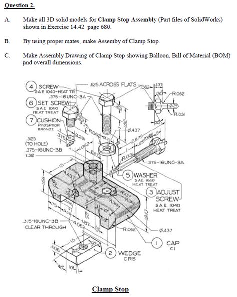 Question 2. A. Make all 3D solid models for Clamp | Chegg.com