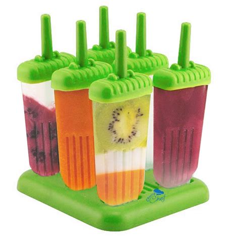 Popsicle Ice Pop Maker Molds 6 Pack Green BPA Free Ice Popsicles Mold Ice Pops Holders Popsicle ...