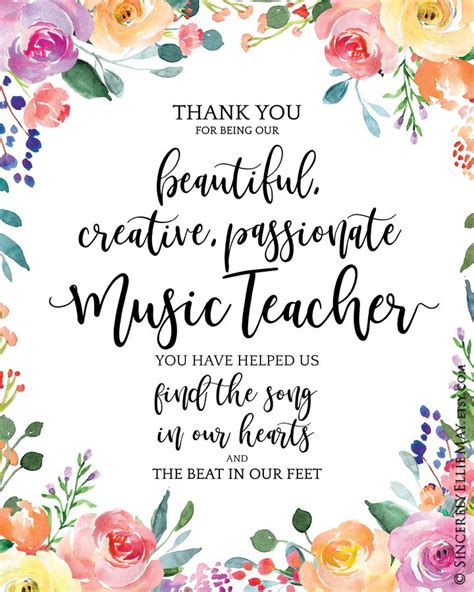 Music Teacher Appreciation Gift, Great as Thank You Quote Printable ...