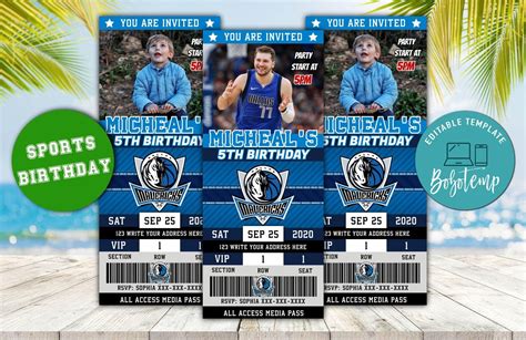 Editable Dallas Mavericks Birthday Ticket Invitations DIY | Bobotemp