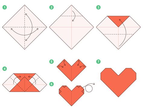 Heart origami scheme tutorial moving model. Origami for kids. Step by step how to make a cute ...