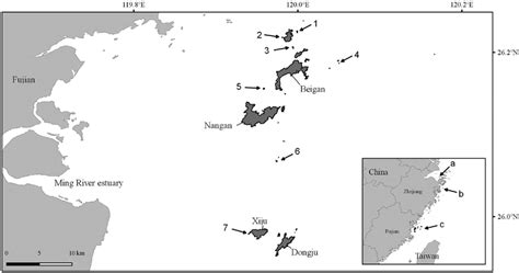 Locations of the seven protected islands in the Matsu Islands Tern ...