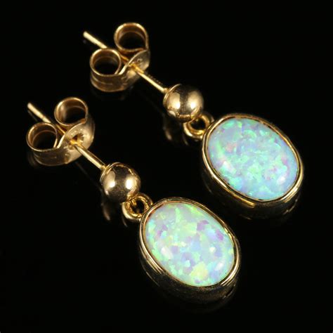 Opal Gold Drop Earrings 9ct Yellow Gold