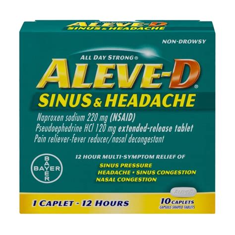 Aleve D Sinus & Headache 12 Hour Multi-Symptom Relief Caplets - 10 CT ...