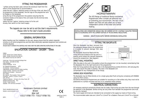 Horstmann 425 Coronet Thermostat Installation instructions PDF View/Download