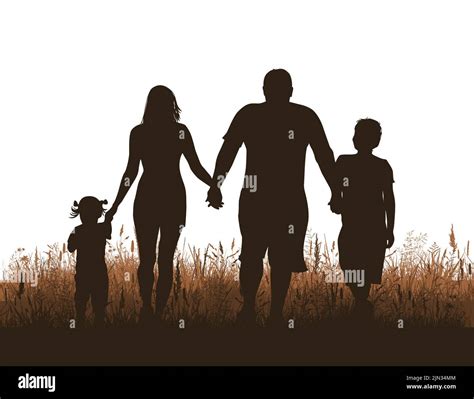 Family silhouette at sunset. Vector illustration Stock Vector Image ...