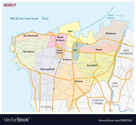 Road and administrative map beirut Royalty Free Vector Image