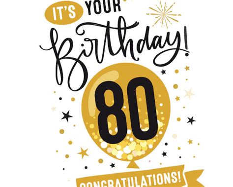 Printable 80th Birthday Card Congratulations Eighty Balloon - Etsy