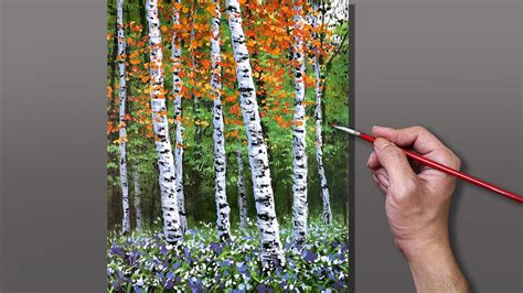 Acrylic Painting Forest Birch Trees Landscape - YouTube