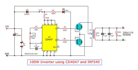 Four CD4047 Inverter circuit 60W-100W 12VDC to 220VAC