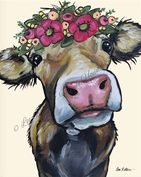 Cow Art Print From Original Canvas Cow Painting. Cow With Flower Crown, Farmhouse Cow Art, Cow ...