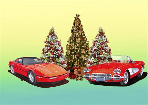 1986 And 1961 Corvette Christmas Painting by Jack Pumphrey