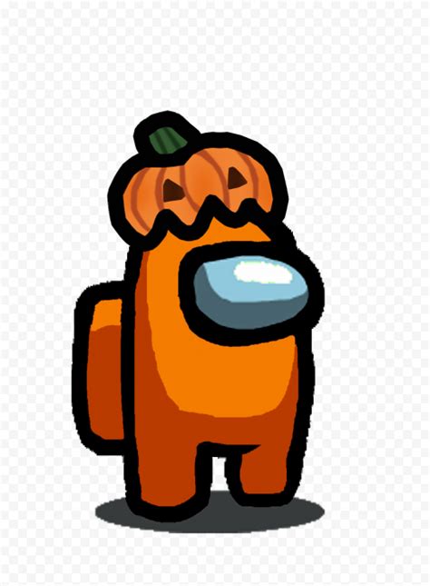 HD Orange Among Us Character With Pumpkin Hat Halloween PNG | Citypng ...