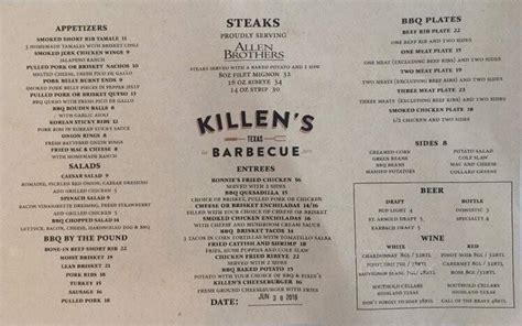 Online Menu of Killen's Barbecue, Pearland, TX