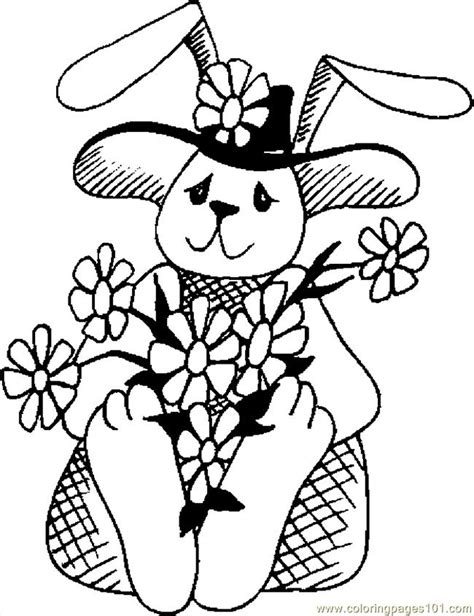 Coloring Pages Bunny & Flowers (Entertainment > Holidays) - free printable coloring page online