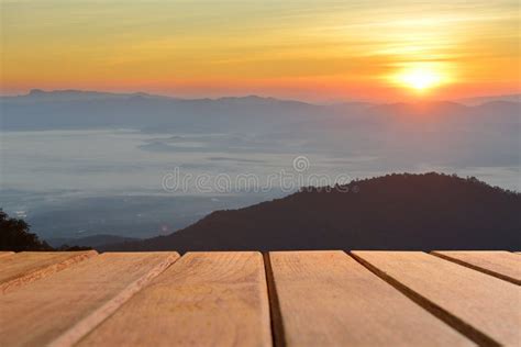 Empty Wood Table Top with Mountain Background at Sunrise Stock Photo ...