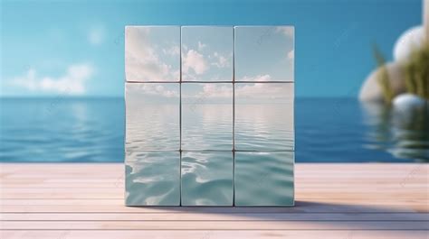 3d Illustration Square Wall Art Mockup Against A Water Background, 3d ...