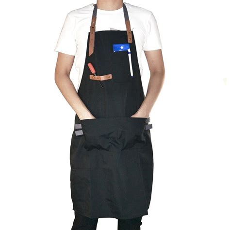 Black Men Kitchen Restaurant Apron Cooking Bib Aprons Working Apron Adjustable Straps Workwear ...