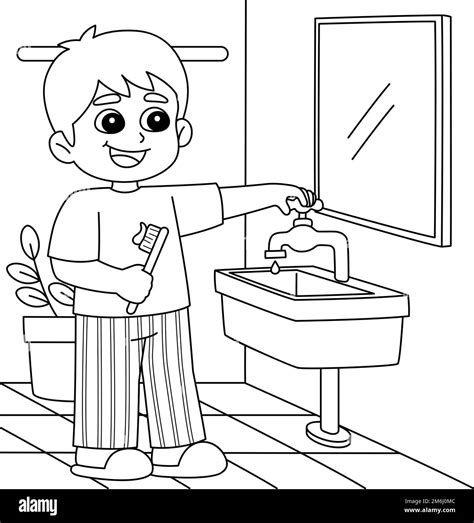 Boy Conserving Water Coloring Page for Kids Stock Vector Image & Art - Alamy