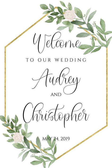 Welcome Wedding Sign Template, Printable Greenery Wedding Sign Editable ...