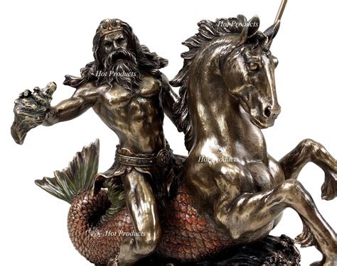 Poseidon on Hippocampus Horse GREEK MYTHOLOGY God of Sea Statue Bronze – hotproductsllc