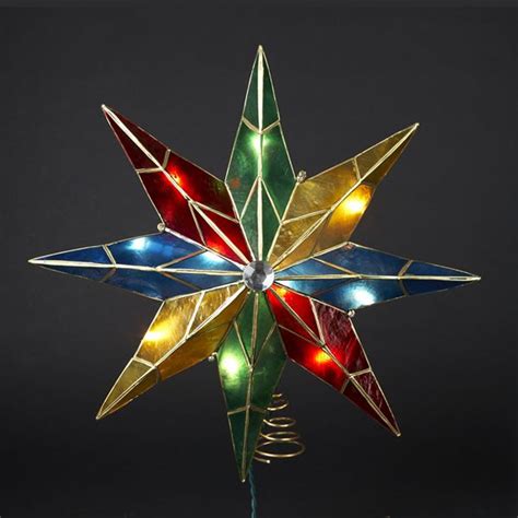 14 Inch Lighted 5-Point Capiz Multicolor Star Christmas Tree Topper - The Christmas Loft