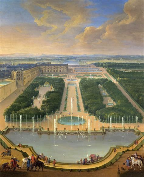 View of the Palace of Versailles from the Dragon Fountain and Neptune Fountain c Painting by ...