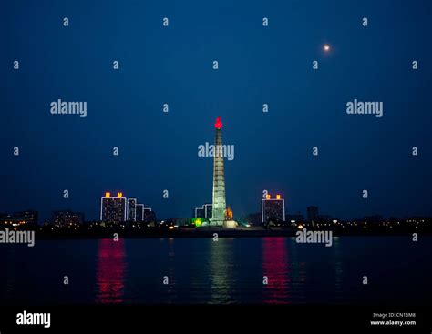 Juche tower by night, North Korea Stock Photo - Alamy