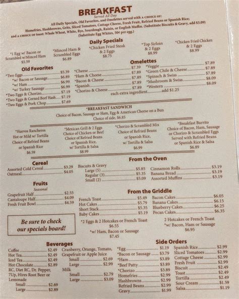 Menu at Bread and Butter Cafe, Tucson