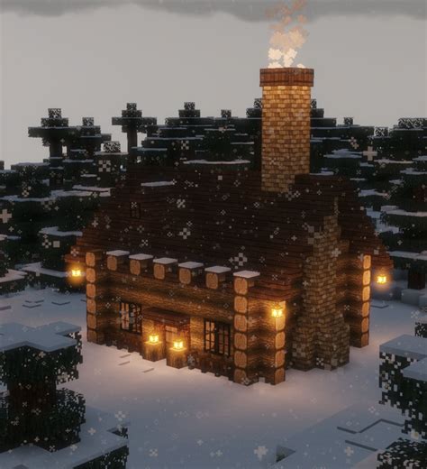 Snowy Log Cabin Cottagecore Minecraft Aesthetic Winter Build ️ Kelpie The Fox | Minecraft houses ...