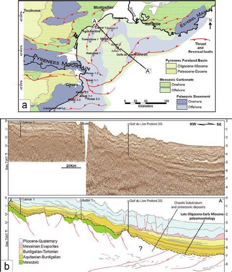 Interpretation test in the Gulf of Lion. The structural map a) has been ...