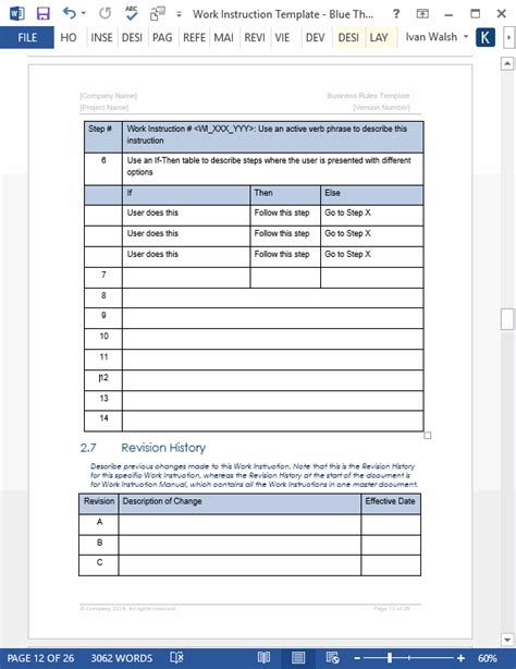 Work Instructions Template Word Free