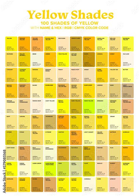 Yellow Tone Color Shade Background with Code and Name Illustration ...