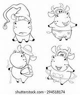 Happy Cows Clipart Cartoon Coloring Book 库存插图 290247857  Shutterstock sketch template