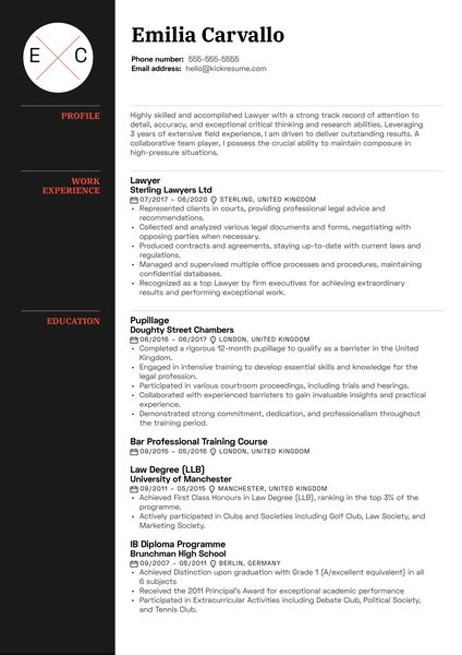 Professional Lawyer Resume Example | Kickresume