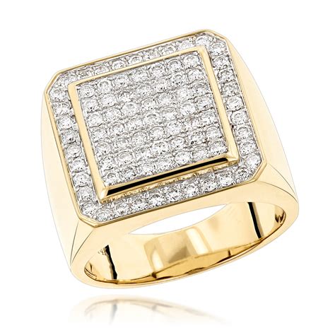 Designer Pinky Rings Mens Diamond Gold Ring by Luxurman 1.63ct 14K Gold